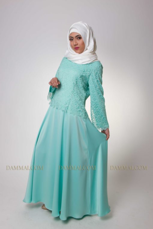 gaun green brokat dress muslim 2101