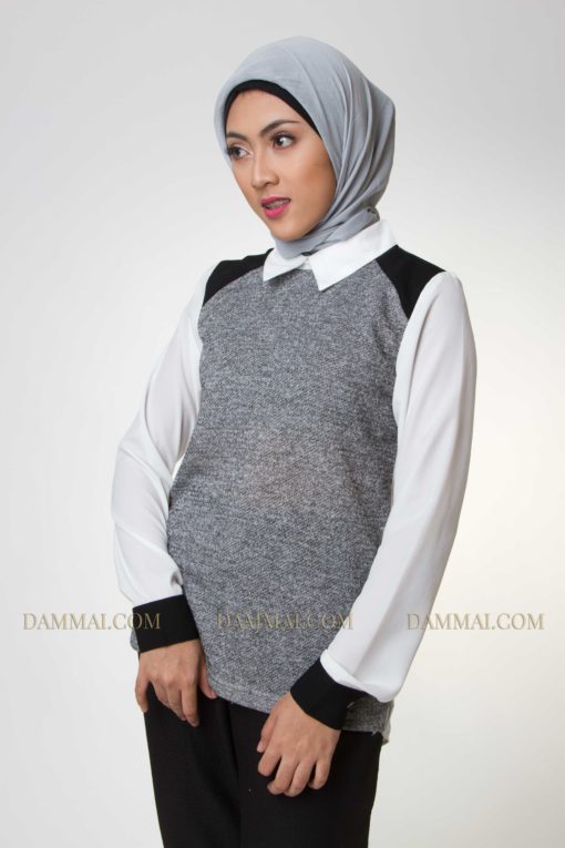 grey-white shirt muslim blouse 1901