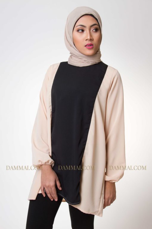 plain black & peach muslim blouse 1801